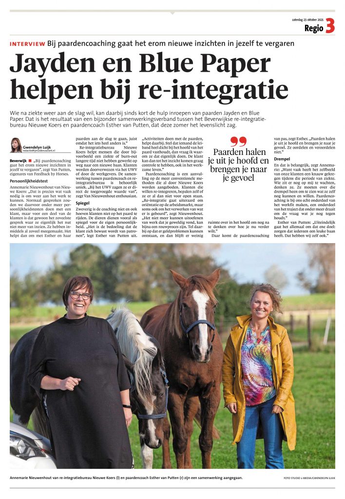 artikel NHD paardencoaching Nieuwe Koers